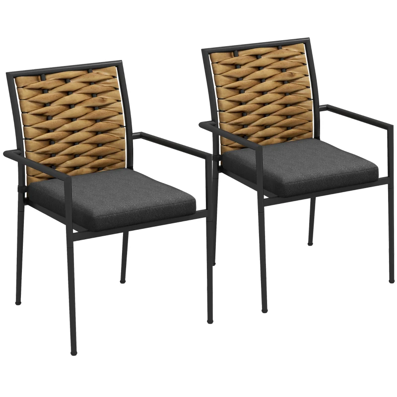 Outsunny Moderne Zwarte Tuinstoelen - Weerbestendige Buitenstoelen voor Terras - Afmetingen 57 x 58 x 87 cm