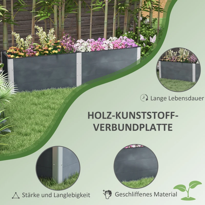 Outsunny Hoge plantenbak met open bodem, hoge zijkanten, weerbestendig, aluminium frame, 200 x 50 x 56 cm, Grijs