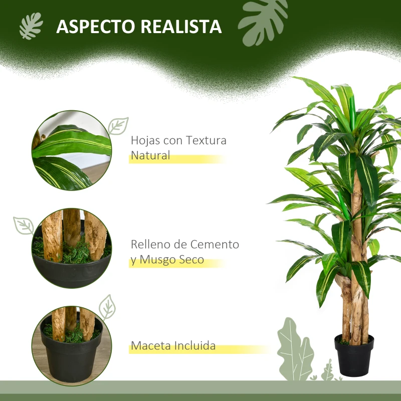 Outsunny Dracaena Artificial con 66 Hojas Musgo Planta Artificial para Decoración Jardín Balcón Oficina Salón Ø20x160 cm Verde