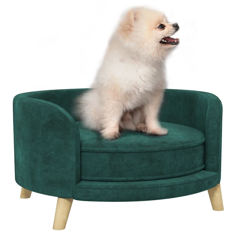 PawHut Hondenbed Hondensofa Huisdiersofa, Eucalyptushout, 68 x 68 x 35 cm, Groen