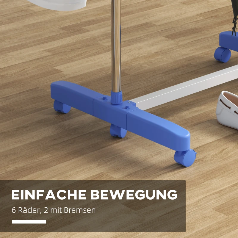 HOMCOM Opvouwbare Wasrek met 5 niveaus, One-Klick-Systeem, 142 cm x 55 cm x 172 cm, Blauw + Zilver