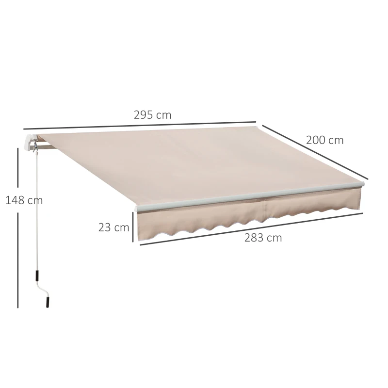 Outsunny Toldo Manual Retrátil 295x200 cm Toldo para Varanda com Manivela de Metal Impermeável e Anti-UV para Jardim Terraço Bege