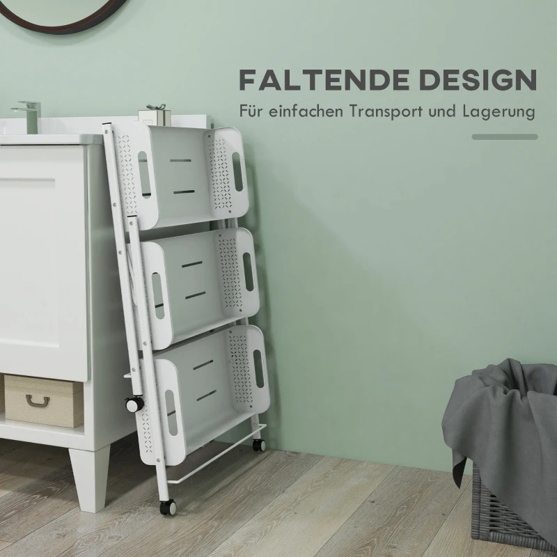 HOMCOM Multifunctionele Trolley Opbergwagen, 3 Planken, 52,5 x 27 x 73,5 cm, Wit