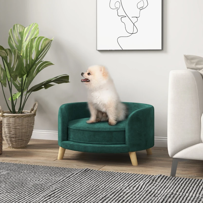 PawHut Hondenbed Hondensofa Huisdiersofa, Eucalyptushout, 68 x 68 x 35 cm, Groen
