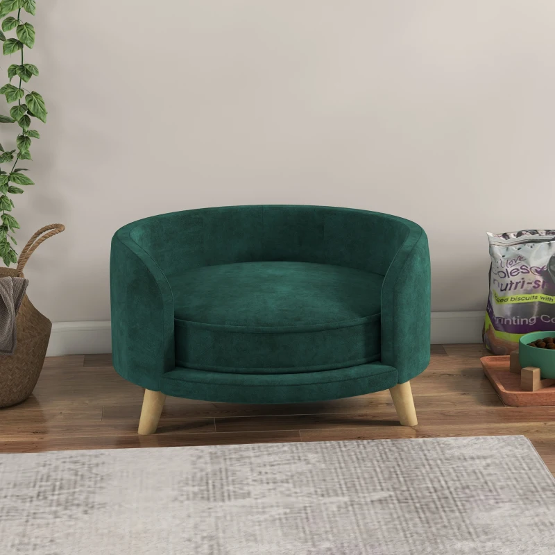 PawHut Hondenbed Hondensofa Huisdiersofa, Eucalyptushout, 68 x 68 x 35 cm, Groen