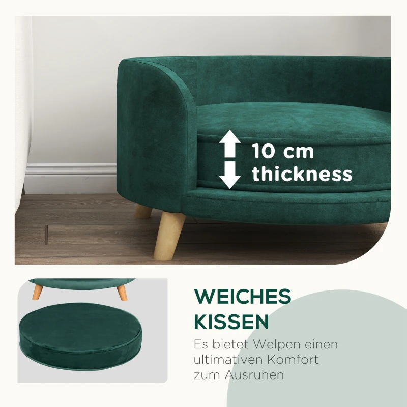 PawHut Hondenbed Hondensofa Huisdiersofa, Eucalyptushout, 68 x 68 x 35 cm, Groen