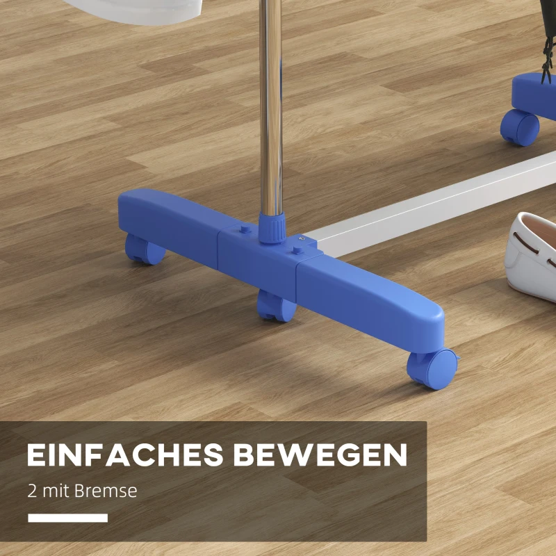 HOMCOM Opvouwbare Wasrek met 4 niveaus en One-Klick-systeem - 142 cm x 55 cm x 152 cm - Blauw + Zilver