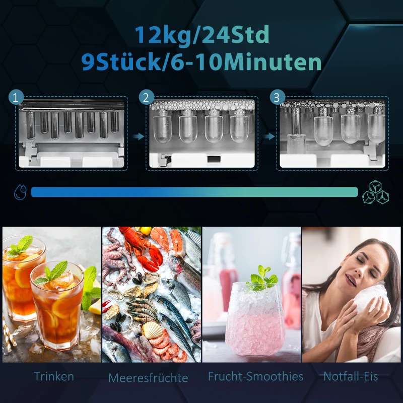 HOMCOM IJsblokjesmachine IJsblokjesmaker Ice-Maker, Timerfunctie, 25,2 cm x 38,9 cm x 36,3 cm, Zilver