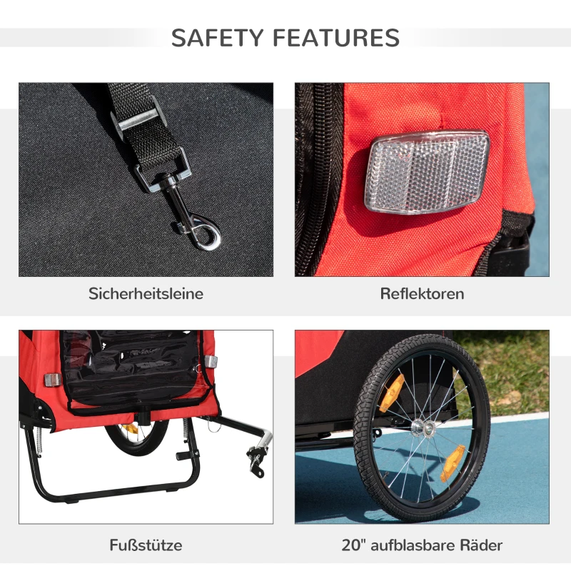 PawHut Fietskar voor kinderen, inclusief reflectoren, 1 vlag, 170 cm x 77 cm x 90 cm, Rood