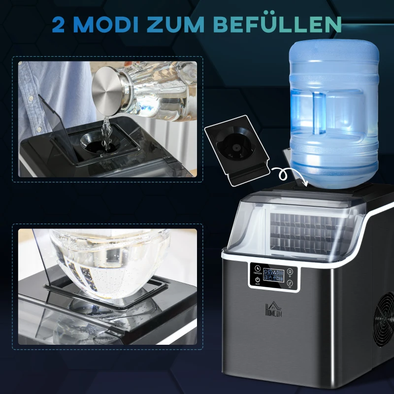 HOMCOM Eisblokjesmachine IJsblokjesdispenser Ice-Maker 20kg/24u 2,3L IJsbereider met 3,2L Watertank, Zwart