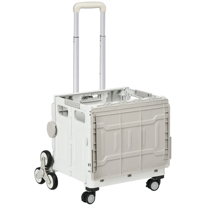 HOMCOM Carrinho de Armazenamento Dobrável Carrinho de Compras com 2 Rodas para Subir Escadas Capacidade 35L 48x43x95 cm Branco