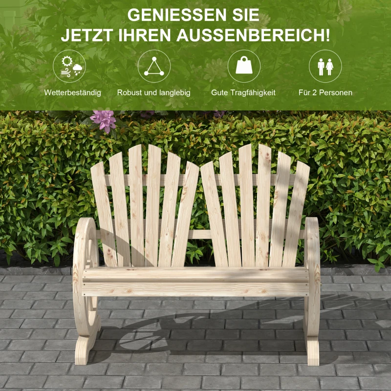 Outsunny Tuinbank, Wagenwiel-ontwerp, voor 2 personen, natuurlijk hout