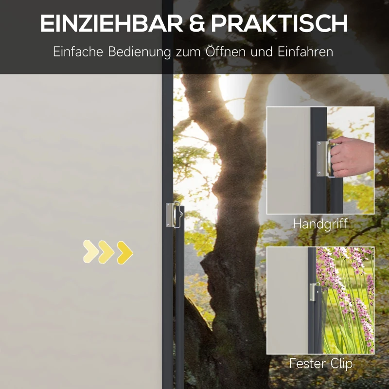 Outsunny Uittrekbare Zijdelingse Zonnescherm, Rolgordijn, Aluminium/Polyester, 3 x 1,4 m, Lichtgrijs