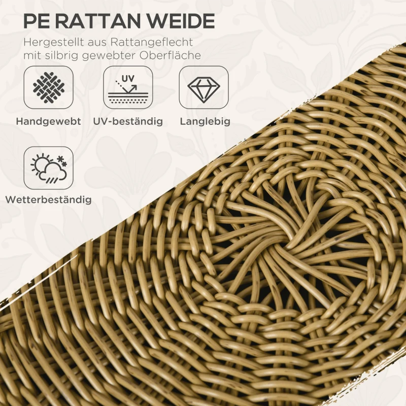 Outsunny Lounge-Set Rattan Zitgroep, Buitenmeubelset in Boho-stijl, 5-delig, 145 x 70 x 78 cm, Crème + Natuur + Zwart