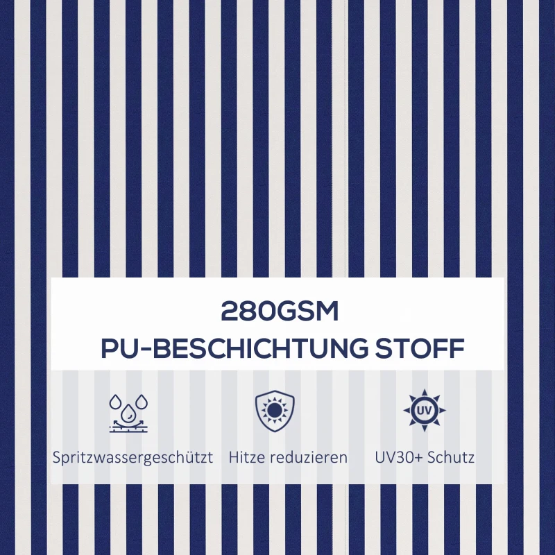 Outsunny Terraszonnescherm - Zonnescherm voor terras, inclusief handkruk, weerbestendig, 365 cm x 300 cm, Blauw + Wit