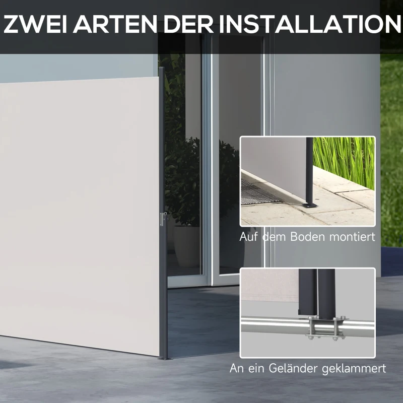 Outsunny Uittrekbare Zijdelingse Zonnescherm, Rolgordijn, Aluminium/Polyester, 3 x 1,4 m, Lichtgrijs