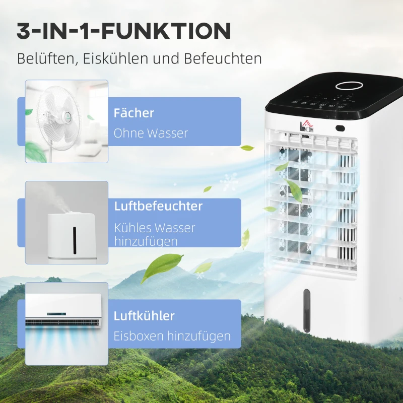 HOMCOM Min-Klimaatregelaar Airconditioner Ruimte Airconditioner, 3 Modi, Timerfunctie, 24,5 cm x 27 cm x 60 cm, Crèmewit + Zwart
