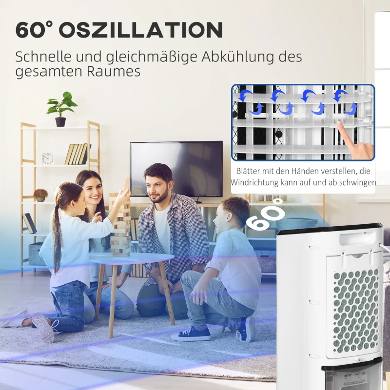 HOMCOM Min-Klimaatregelaar Airconditioner Ruimte Airconditioner, 3 Modi, Timerfunctie, 24,5 cm x 27 cm x 60 cm, Crèmewit + Zwart