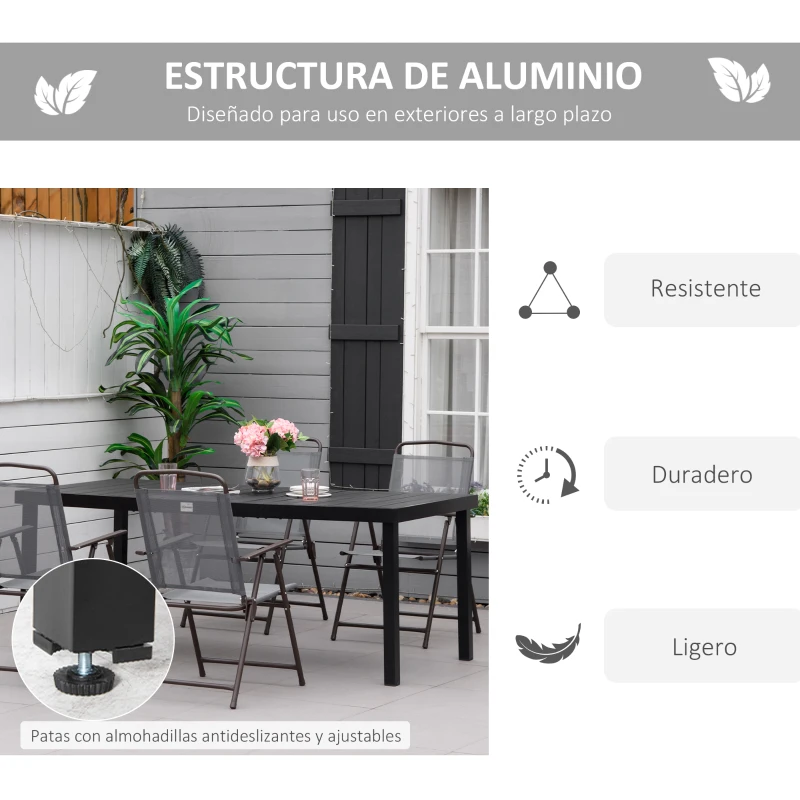 Outsunny Mesa de Comedor Exterior 190x90x74 cm con Encimera de Listones y Estructura de Aluminio para Terraza Balcón Negro