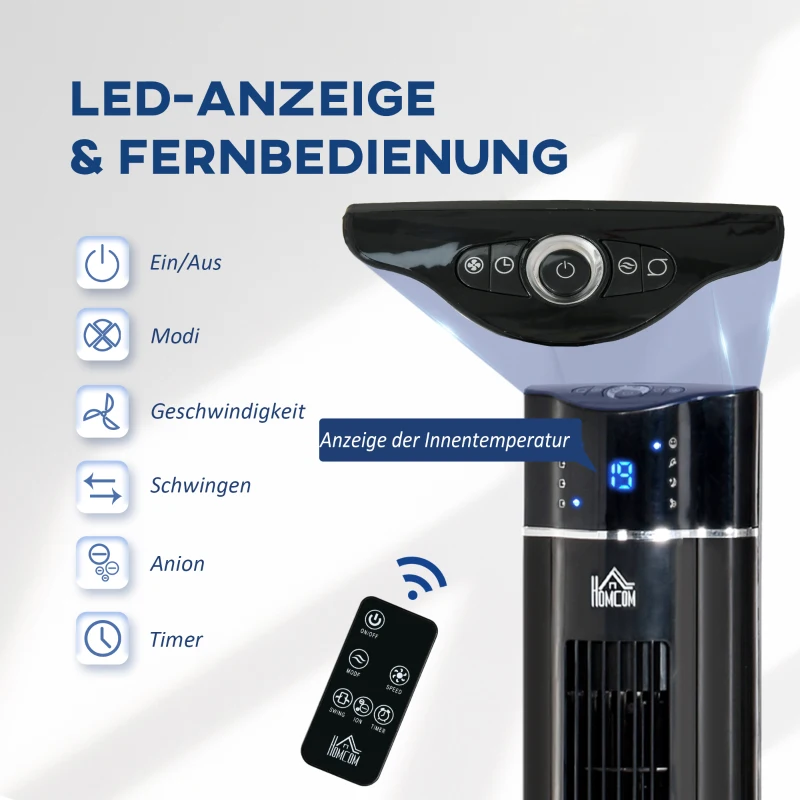 HOMCOM 2-in-1 Torenventilator en Staande Ventilator, 32 cm x 32 cm x 106,8 cm, Zwart