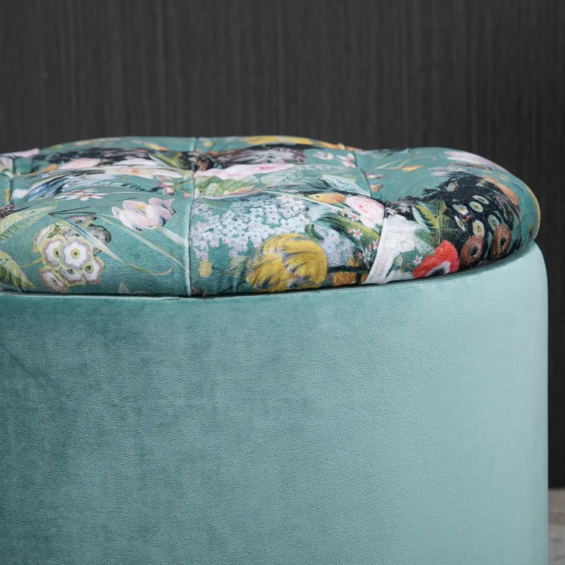 HOMCOM Sgabello Baule Pouf Coperchio Rimovibile Imbottito Soggiorno Camera Ø50x38 cm Turchese
