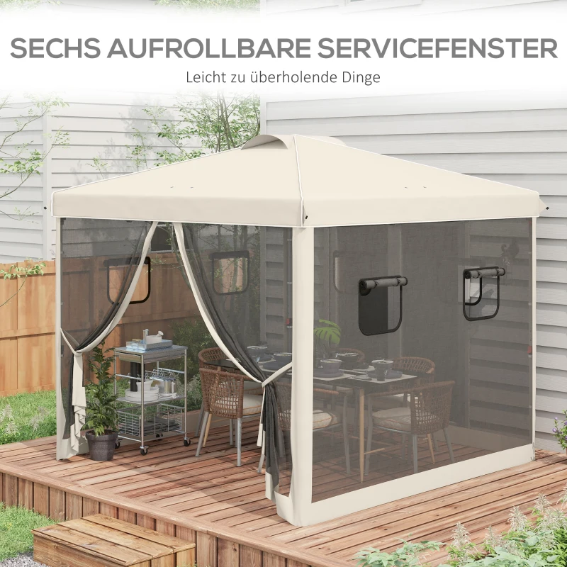 Outsunny Opvouwbare paviljoen met verstelbare hoogte, netgordijnen, draagtas, metalen frame, 3 x 3 x 3 m, Beige