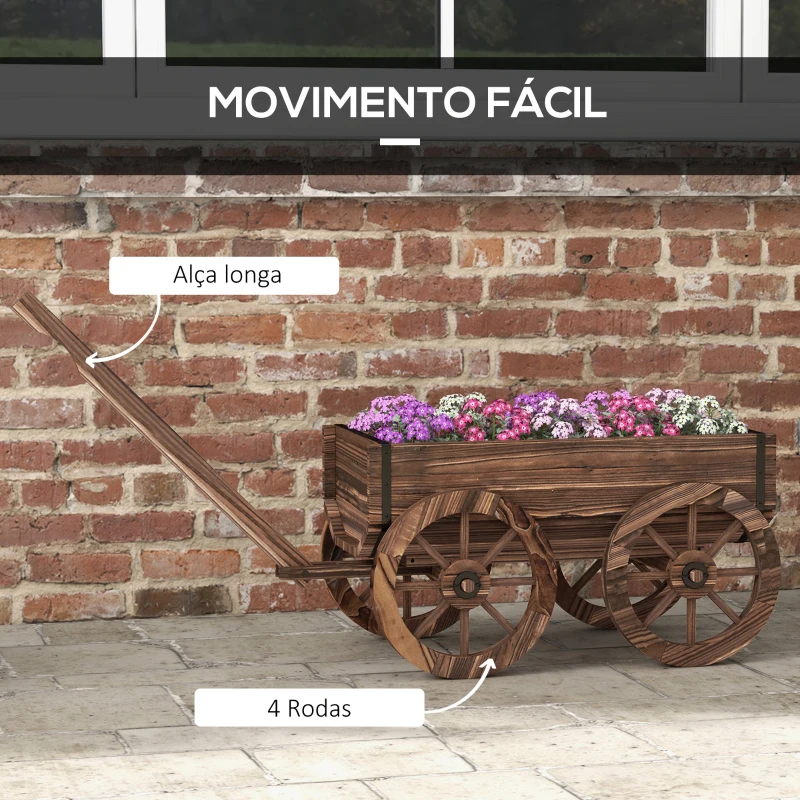 Outsunny Floreira de Madeira Floreira de Exterior em Forma de Carrinho com 4 Rodas para Varanda Jardim Pátio 120x41x54 cm Madeira