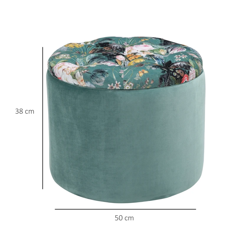 HOMCOM Sgabello Baule Pouf Coperchio Rimovibile Imbottito Soggiorno Camera Ø50x38 cm Turchese