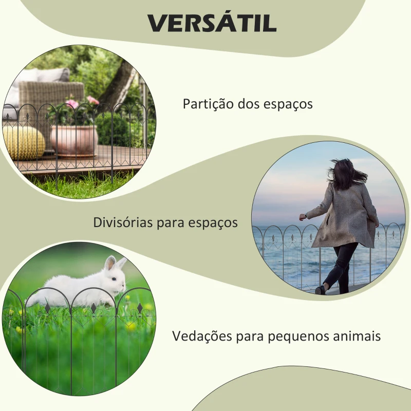 Outsunny Cercas de Jardim 305x79,5 cm Conjunto de 5 Cercas Decorativas para Jardim de Metal Barreira para Animais para Pátio Preto