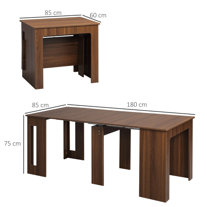 HOMCOM Uitklapbare Uitschuifbare Eettafel - Mobiele Eettafel - Modern Ontwerp - 180cm x 85cm x 75cm - Bruin(m-3)