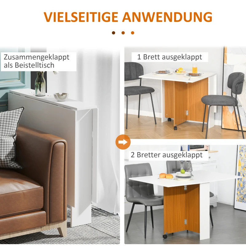 HOMCOM Uitklapbare Uitschuifbare Eettafel, Mobiel, Modern Ontwerp, 120 cm x 80 cm x 73 cm, Teak + Wit