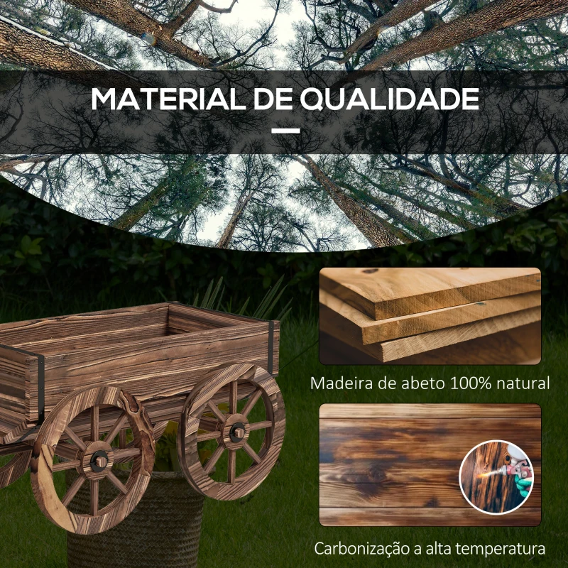 Outsunny Floreira de Madeira Floreira de Exterior em Forma de Carrinho com 4 Rodas para Varanda Jardim Pátio 120x41x54 cm Madeira