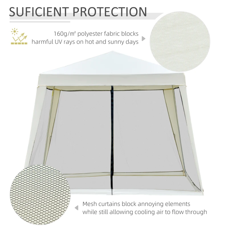 Outsunny 3 x 3 meter Outdoor Gazebo Garden Canopy Tent Sun Shade Event Shelter with Mesh Screen Side Walls, White
