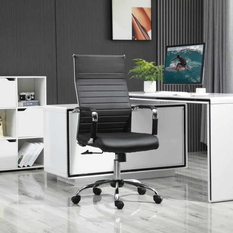 Sedia Ufficio Girevole Pelle PU Ergonomica Schienale Alto Vinsetto Braccioli Rotelle Regolabile Nera