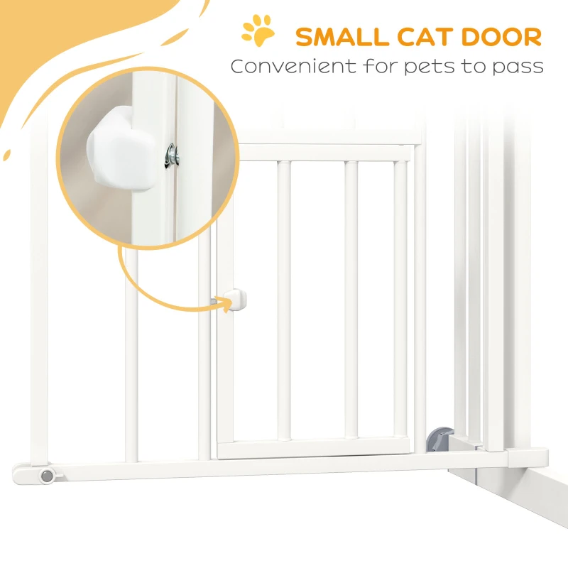 PawHut Uşa de Siguranţă pentru Câini, Barieră pentru Animale de Companie cu Ușă Mică pentru Pisici, 74-80x76 cm, Alb