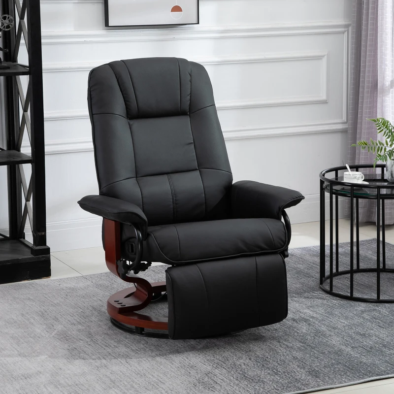 HOMCOM Black Recliner Chair, PU Leather Swivel Seat with Wooden Base