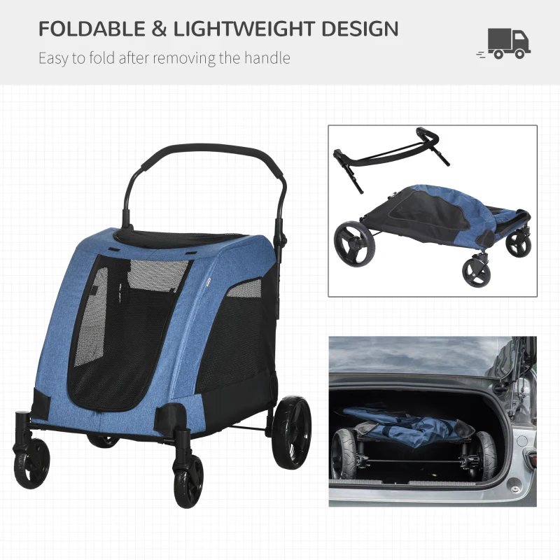 PawHut Dog Stroller 4 Wheels Pet Trolley Carrier Mesh Windows for Medium Large Dogs Traveling Blue