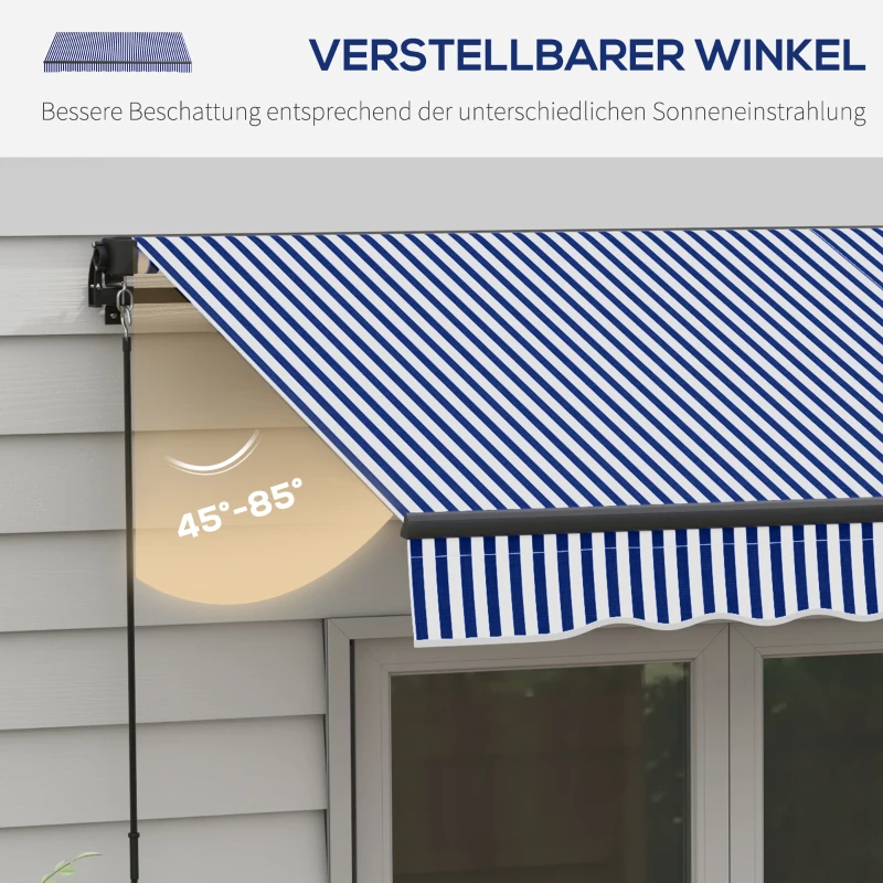 Outsunny Zonneluifel Luifel voor Terras, incl. Handkruk, weerbestendig, 247 cm x 295 cm, Blauw + Wit
