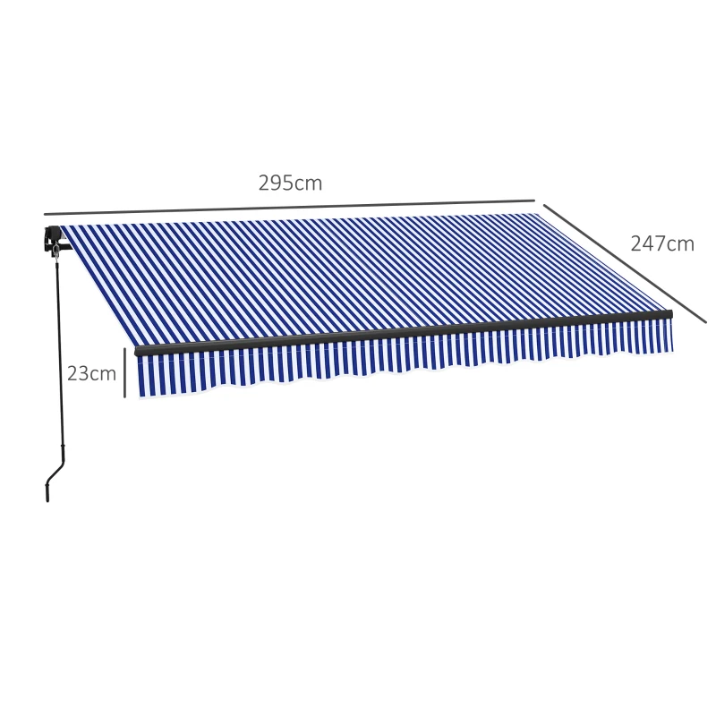 Outsunny Zonneluifel Luifel voor Terras, incl. Handkruk, weerbestendig, 247 cm x 295 cm, Blauw + Wit