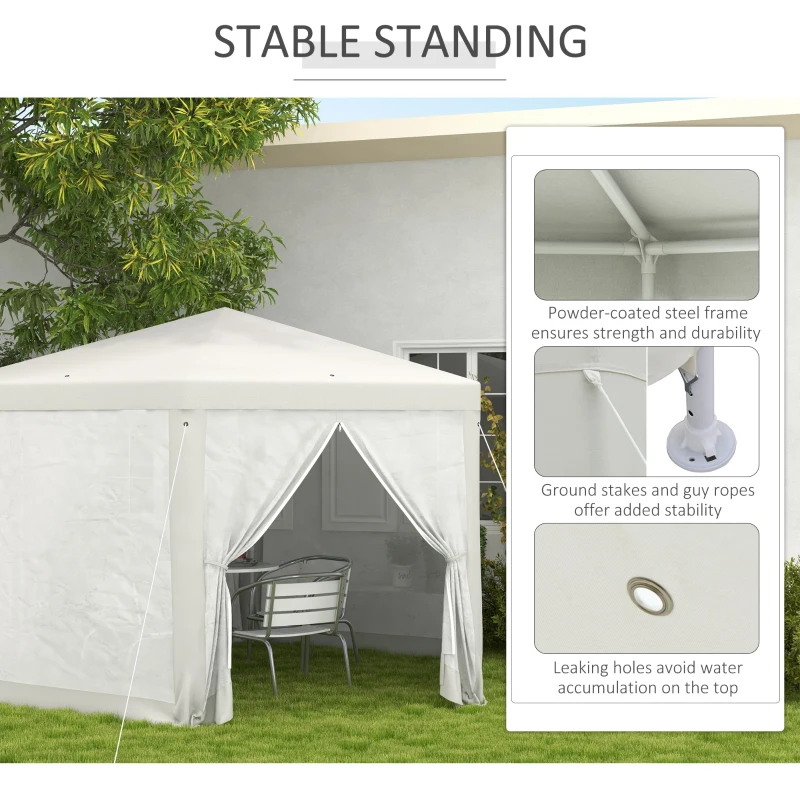 Outsunny Pavilion de Grădină Hexagonal cu Pereți din Plasă, 2 Uși și Picioare Reglabile, 3,94x3,94x2,5 m, Alb Crem