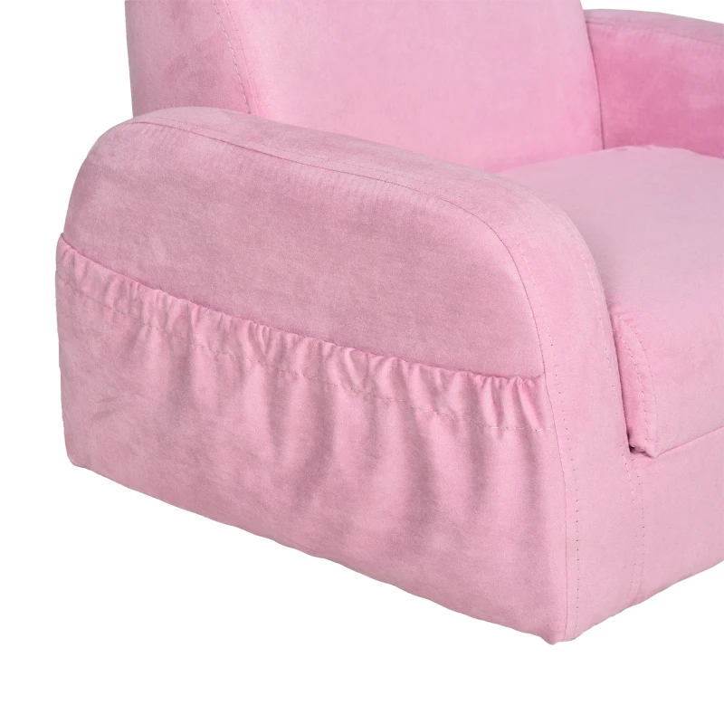 HOMCOM Divano Letto Bambini 2 in 1 Pieghevole Morbido Flanella Schiuma 3-4 Anni Camera Rosa