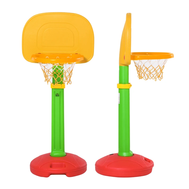 HOMCOM Canestro da Basket Bambini Regolabile 2 Palle Pompa +3 Anni 52,5x44x120-160 cm Multicolore