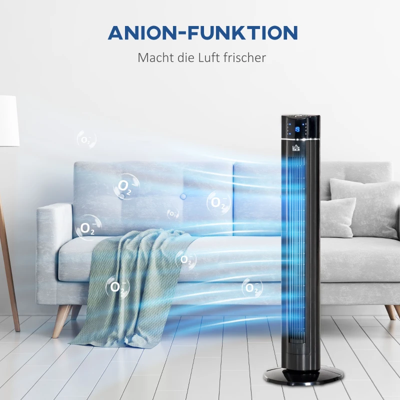 HOMCOM 2-in-1 Torenventilator en Staande Ventilator, 32 cm x 32 cm x 106,8 cm, Zwart