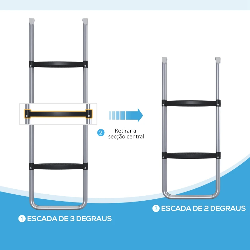 SPORTNOW Escada para Trampolim de Aço Escada para Trampolim de 3 ou 2 Degraus com 2 Ganchos Capacidade 120 kg 110x32 cm Prata