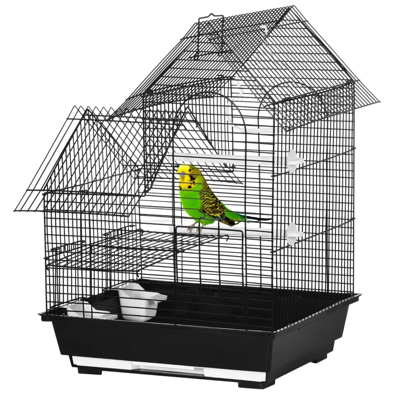 Gabbia Uccelli PawHut Fringuello Canarino Contenitori Alimenti Anello Maniglia Vassoio, 39x33x47 cm