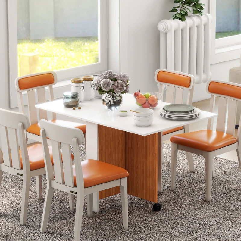 HOMCOM Uitklapbare Uitschuifbare Eettafel, Mobiel, Modern Ontwerp, 120 cm x 80 cm x 73 cm, Teak + Wit