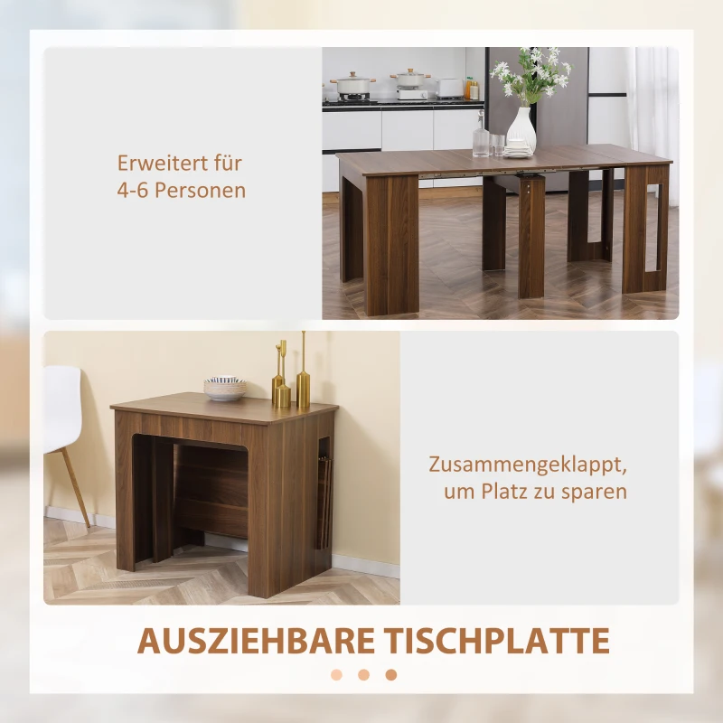 HOMCOM Uitklapbare Uitschuifbare Eettafel - Mobiele Eettafel - Modern Ontwerp - 180cm x 85cm x 75cm - Bruin(m-4)