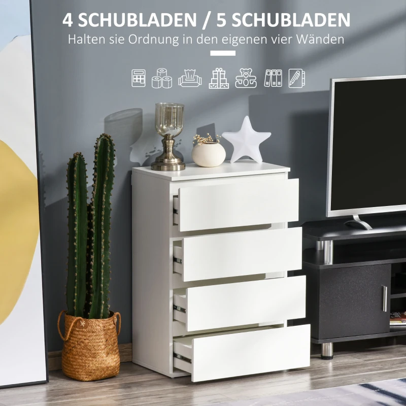 HOMCOM Witte Ladekast, Hoogglans, 4 Lades, 55 cm x 33 cm x 80 cm