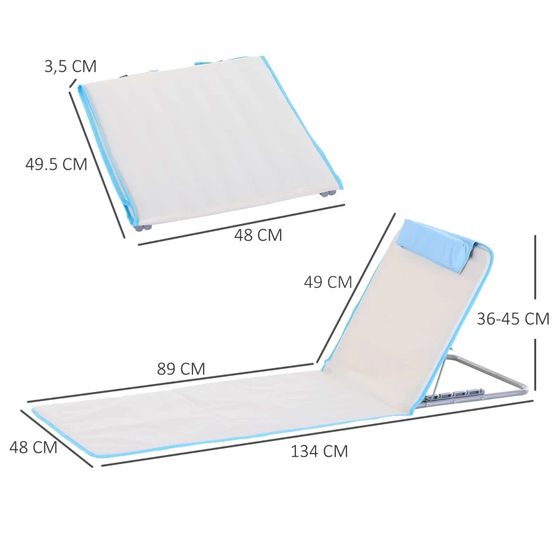 Outsunny Opvouwbare Ligstoel voor Strand, Tuin en Zon, Verstelbare Rugleuning, Zijvak, 48 cm x 134 cm x 33-43 cm, Beige