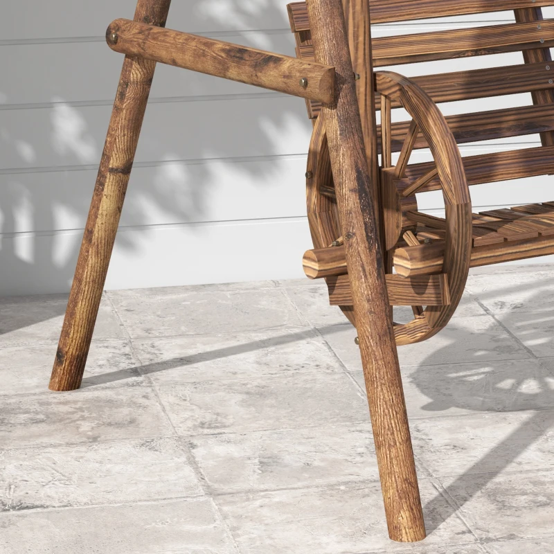 Outsunny Balancelle de jardin 2 places en bois avec accoudoirs Roues Charrette pour le jardin - dim. 200L x 137l x 167H cm